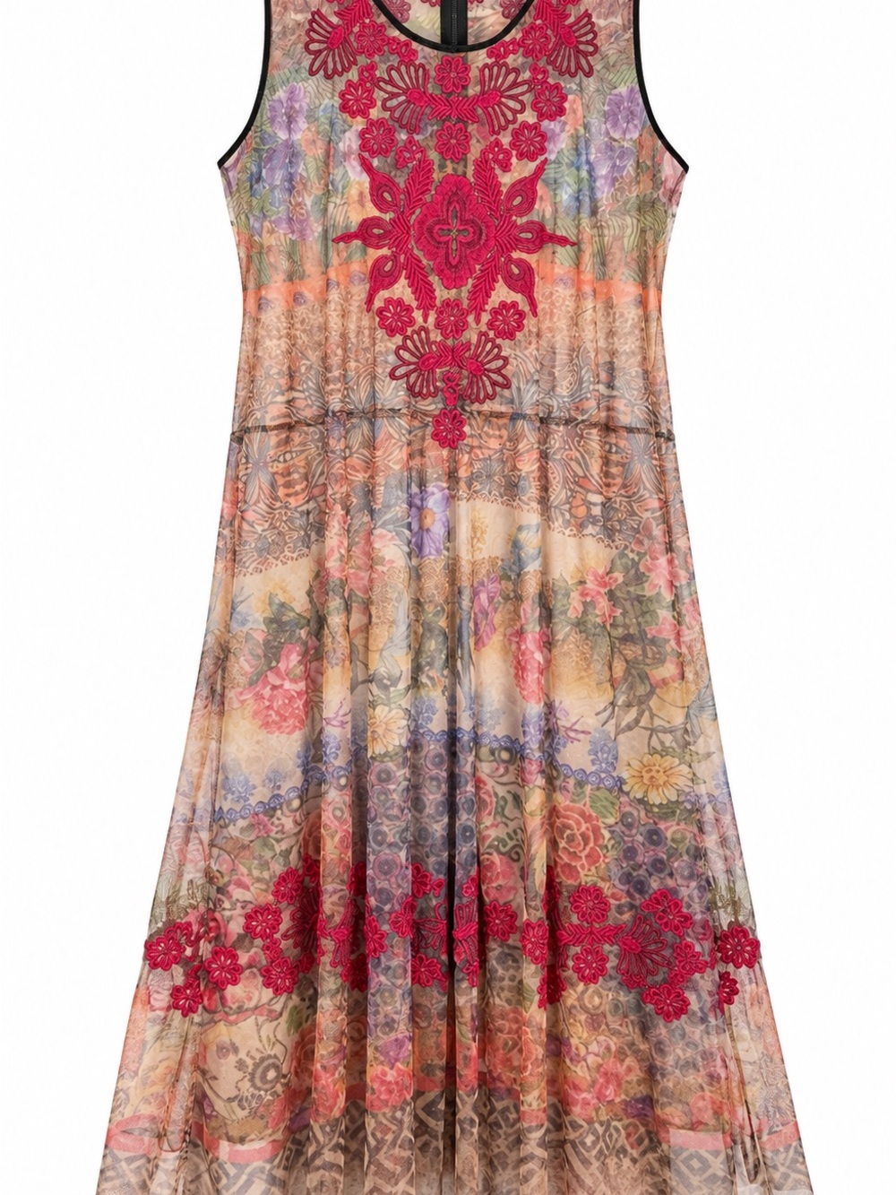 BIYA Johnny Was XL Embroidered Floral Mesh Midi Dress
